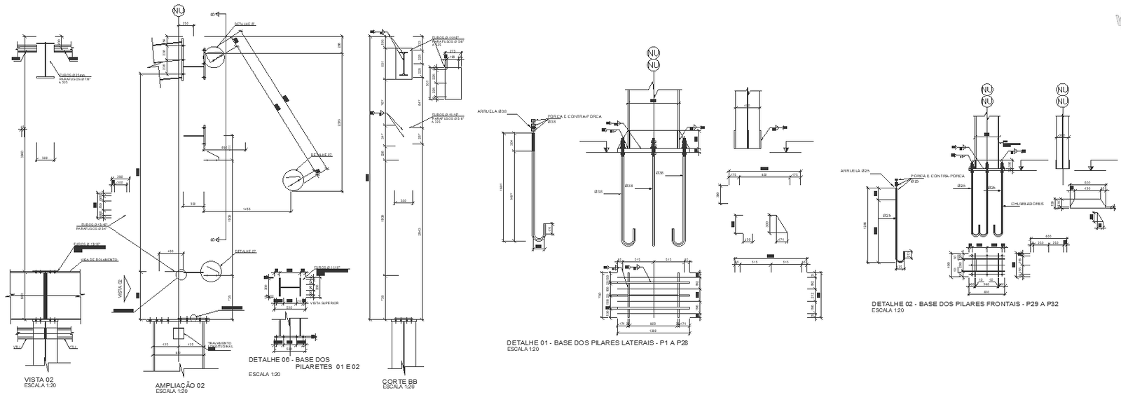 Base of pillars detailed plan section nd front and side view DWG autoCAD drawing 