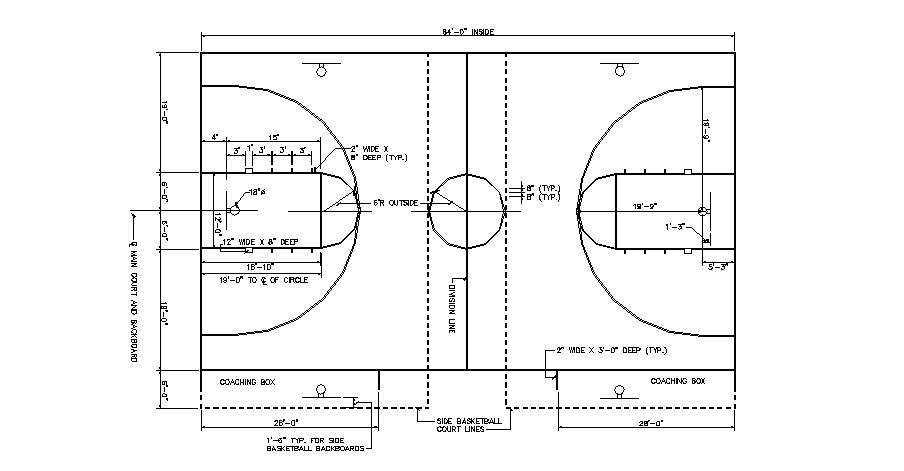 Basket ball court plan cad drawing details dwg file