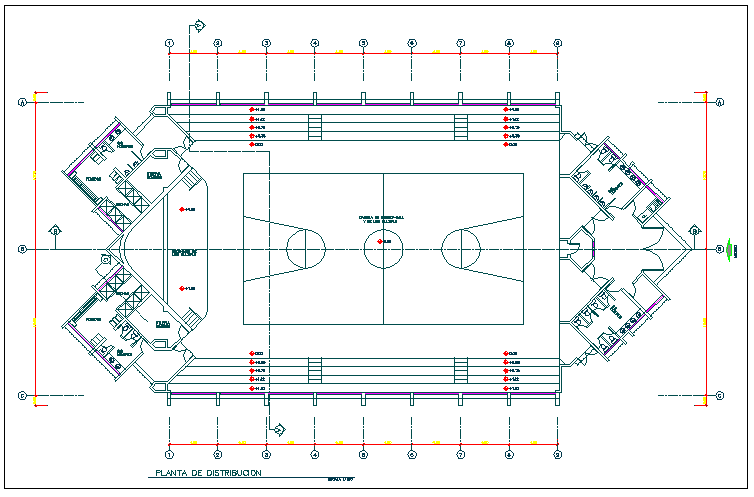 Basket ball court plan view detail dwg file