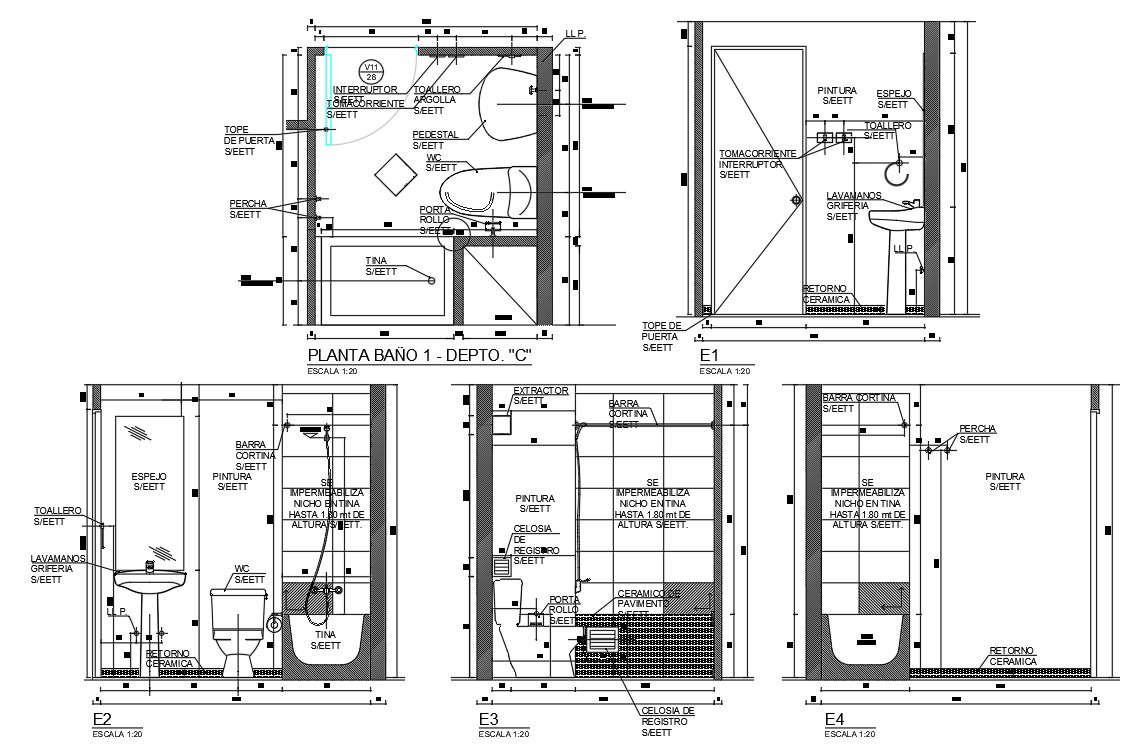 Bath Tub Master Bathroom Plan AutoCAD File