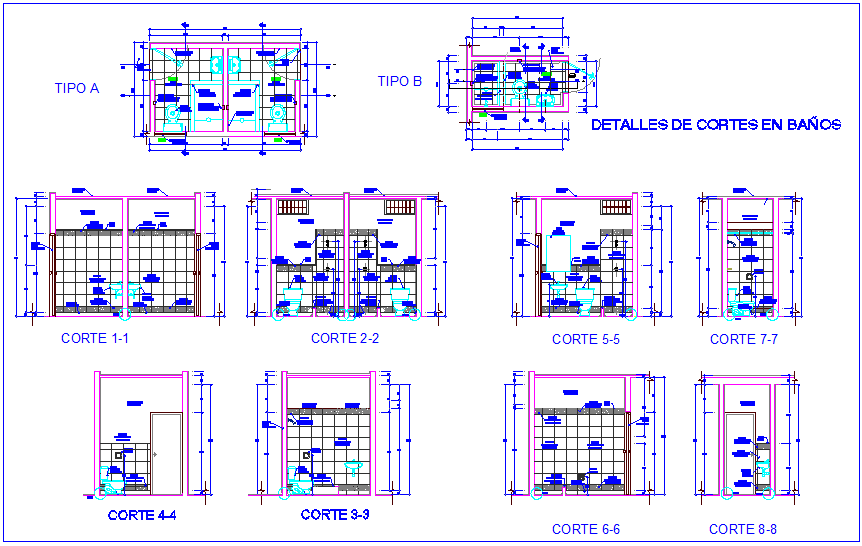 Bathroom design different section view dwg file