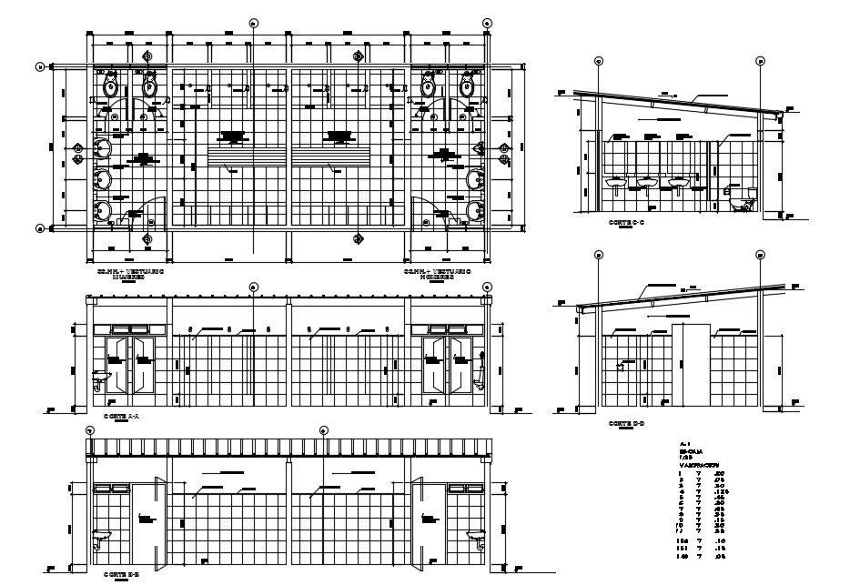 Bathroom in stallations--plan and section