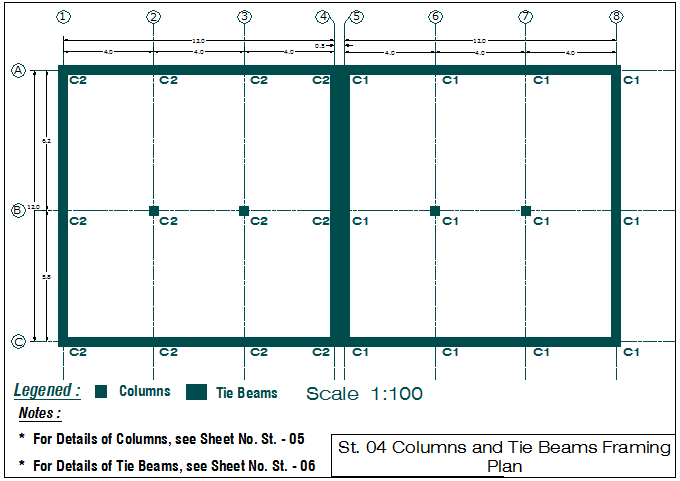 Beam and column plan layout view detail dwg file