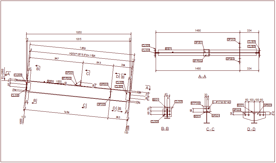 Beam design view for structural design dwg file