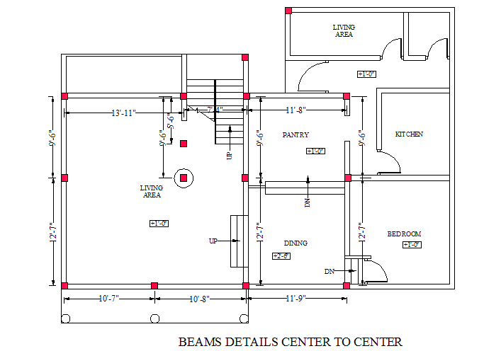 Beam detail centre to centre dimension dwg file