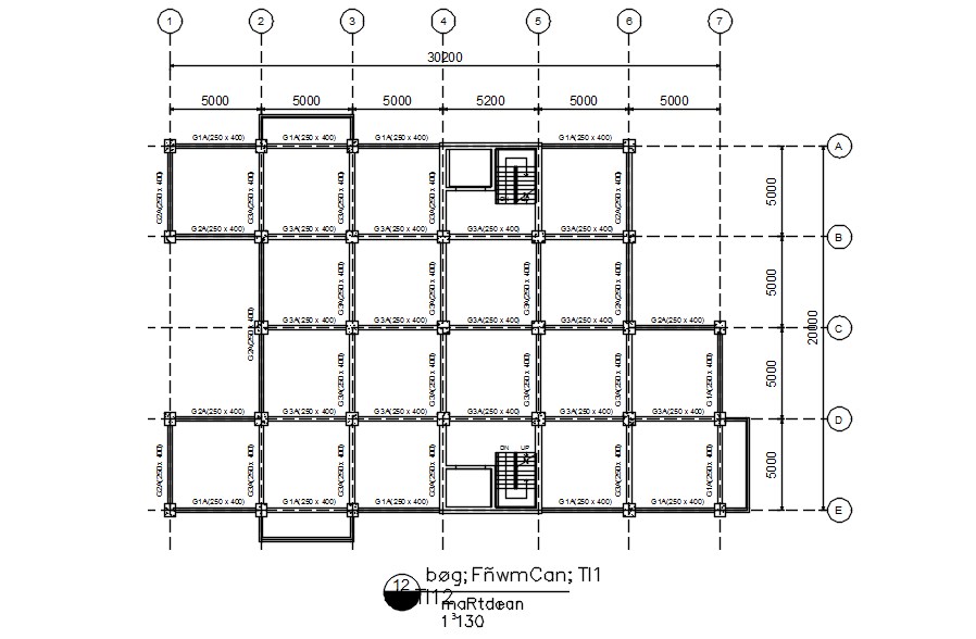 Beam-column layout plan of second floor in AutoCAD 2D drawing, dwg file, CAD file