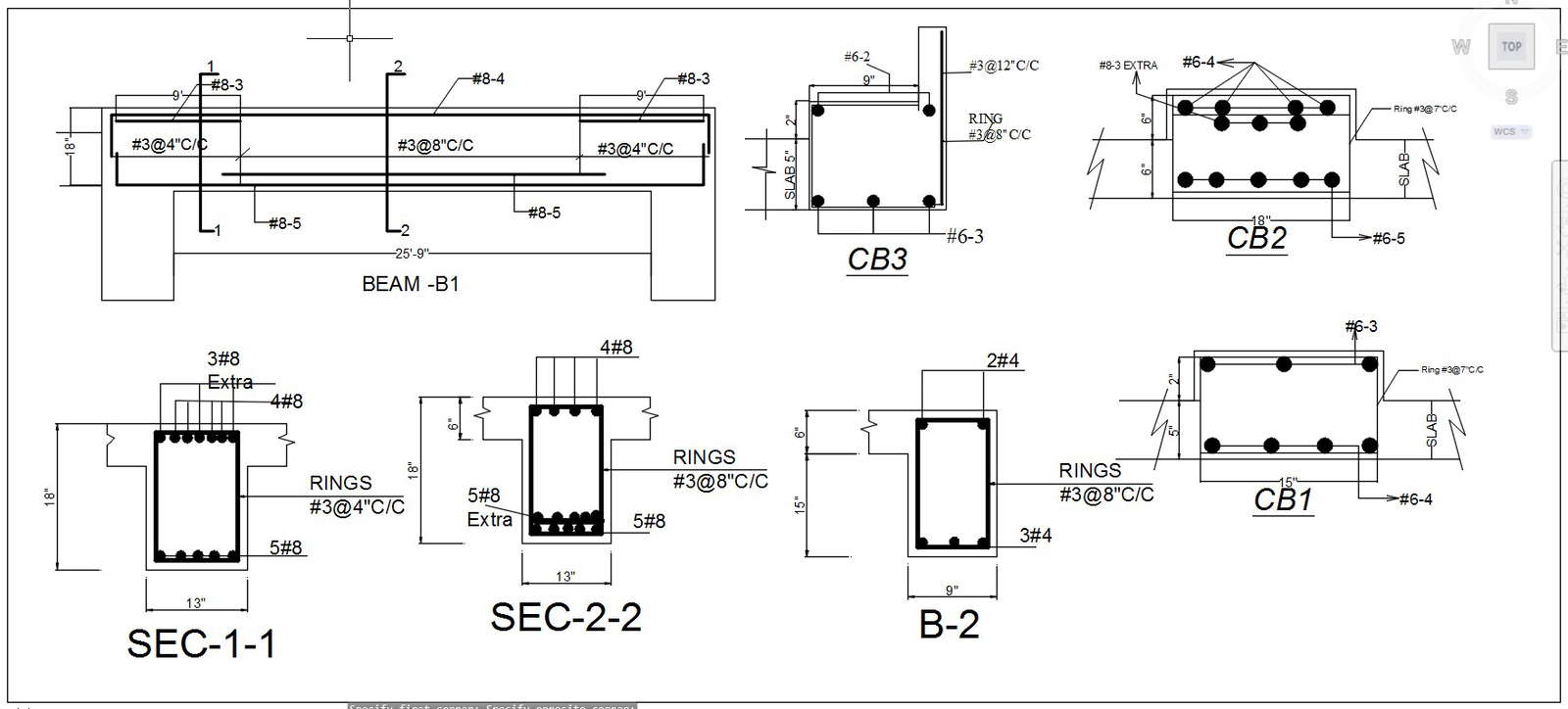 Beam design with reinforcement and ring details in AutoCAD 2D drawing, CAD file, dwg file