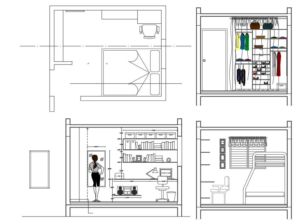 Bedroom Layout plan with Section For DWG File
