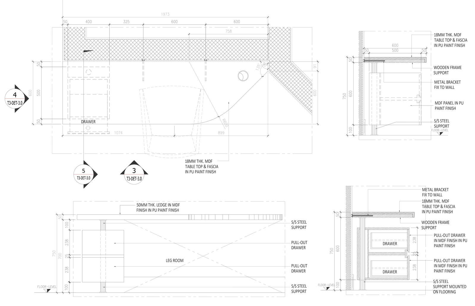 Bedroom furniture  with Drawer detail DWG AutoCAD file