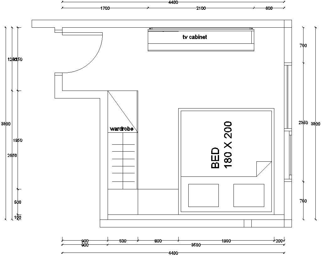 Bedroom plan design details in AutoCAD, dwg file.