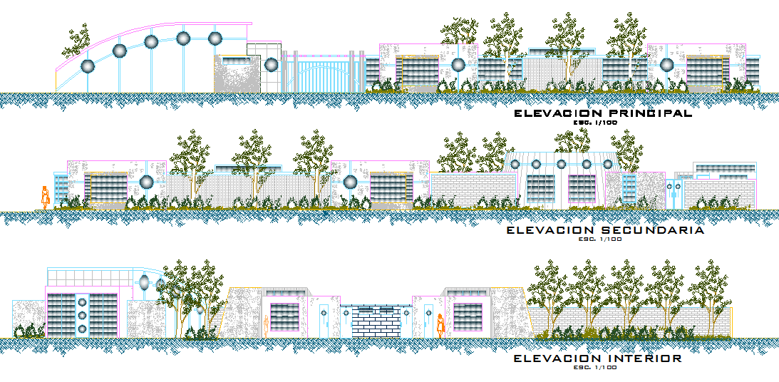 Big school elevation dwg file