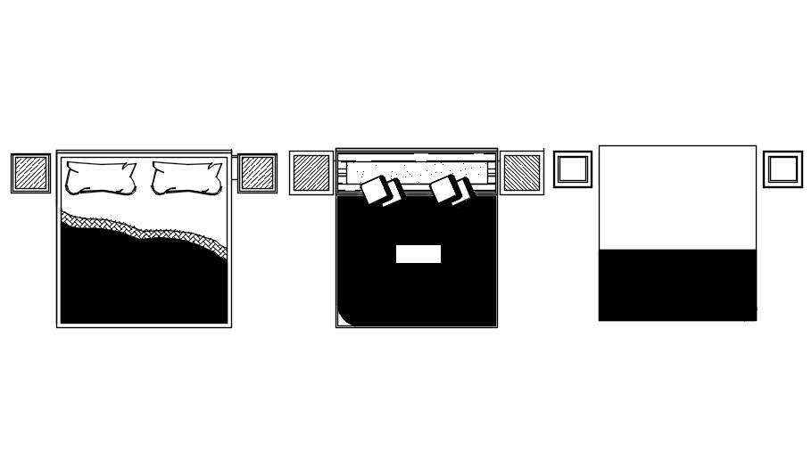 Blocks of double bed with side table design in AutoCAD 2D drawing, CAD file, dwg file