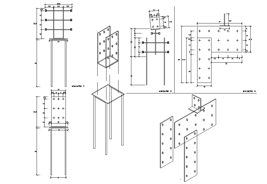 Bolt nut plate joint dwg file