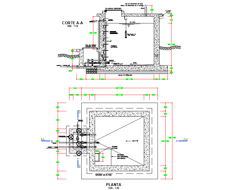 Booth valve plan and section dwg file