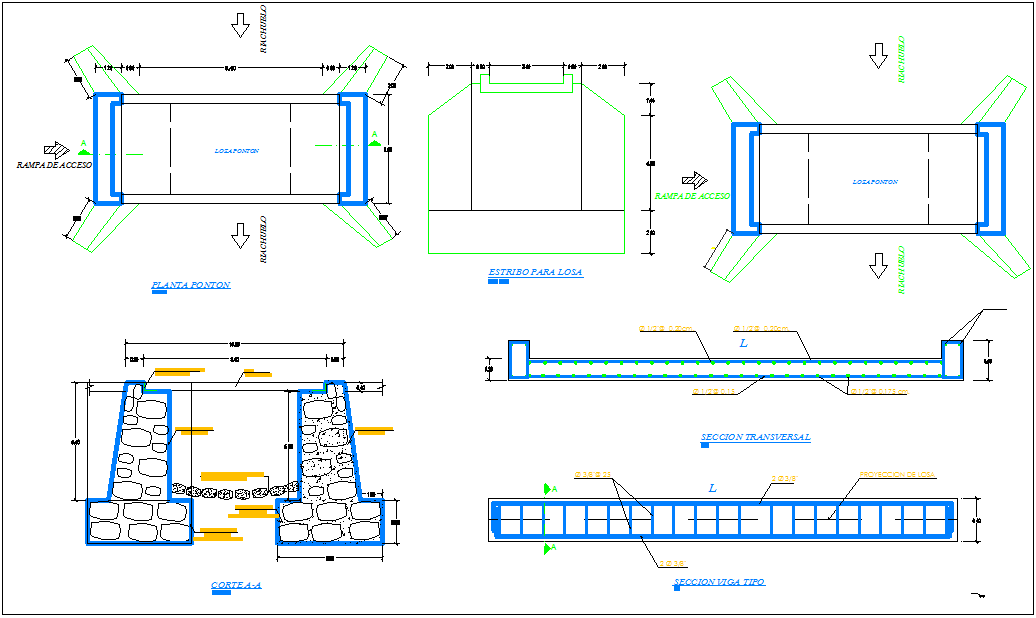 Bridge structure detail section view dwg file
