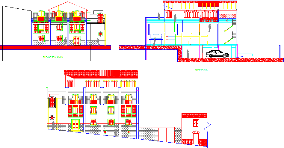 Building collection and control elevation dwg file