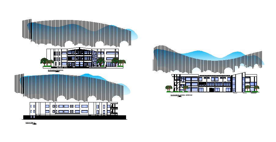 Small Bungalow Different Elevation CAD Drawings