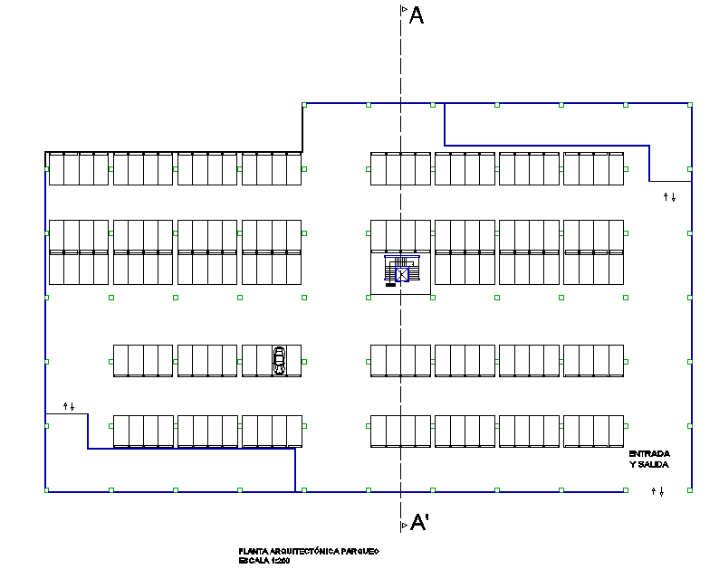 Building with park 4 levels plans detail dwg file