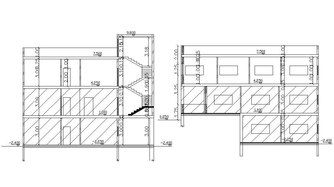 Building House Section Layout DWG File