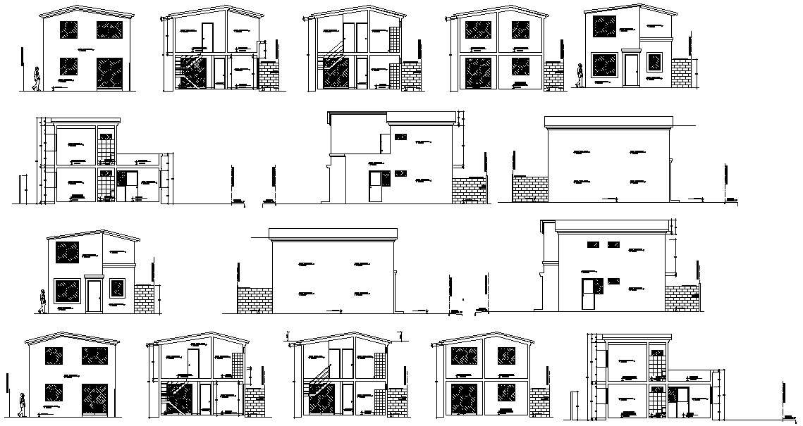 Bungalow Elevation and Section CAD Drawing