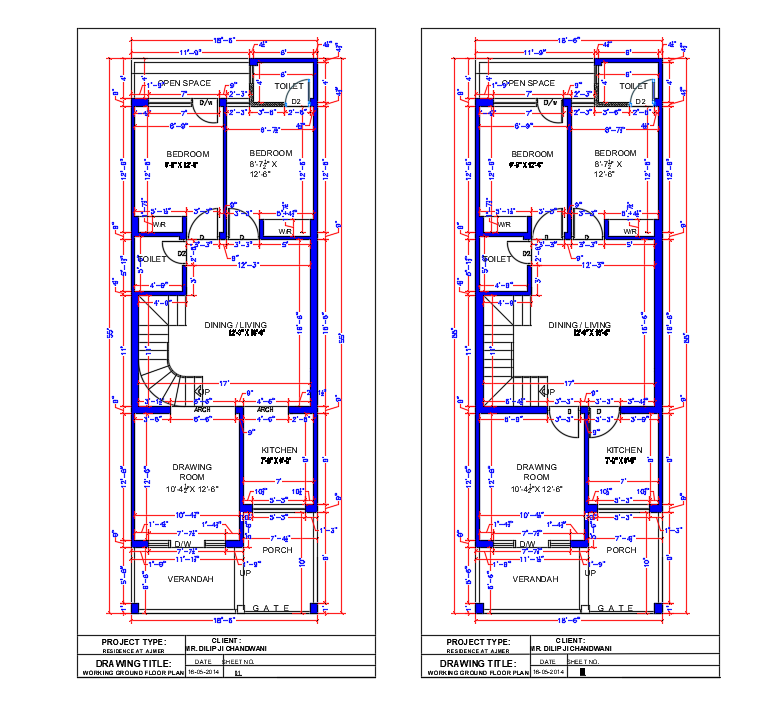 Bungalow Plan Design DWG File with Elevation View