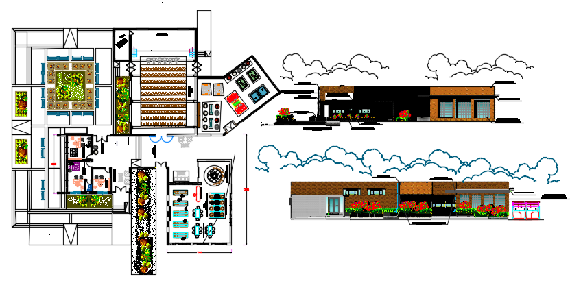 Bungalow Plan and elevation detail dwg file