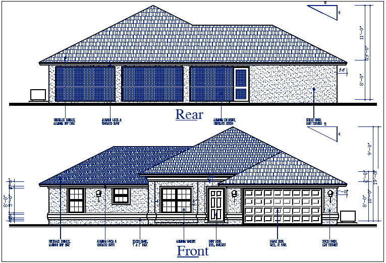 Bungalow elevation details dwg files