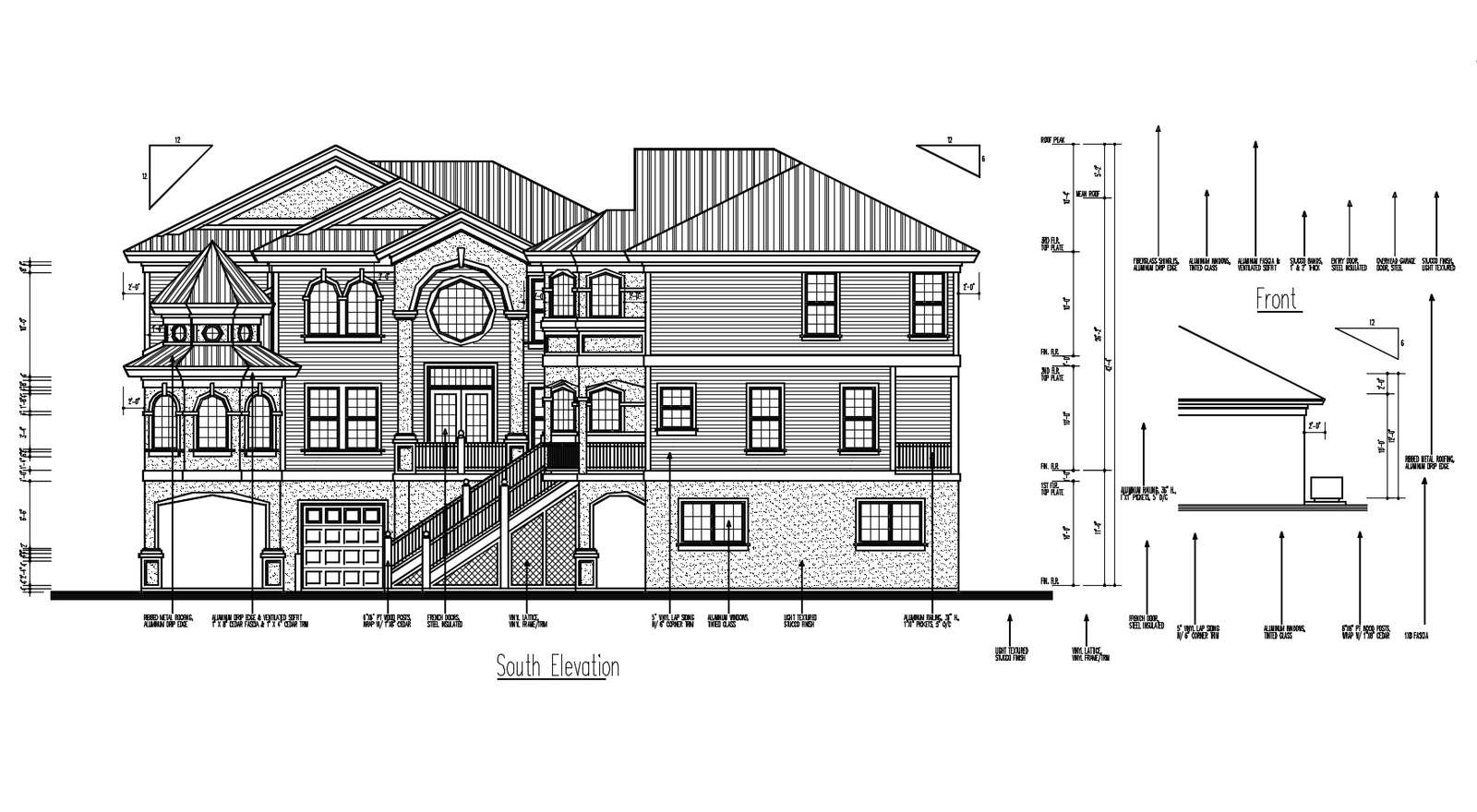 Bungalow Elevation with detail dimension in AutoCAD