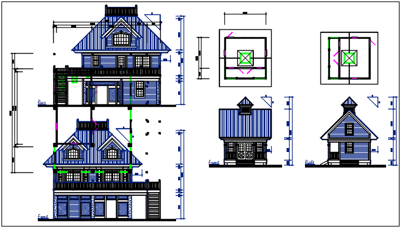 Bungalow plan and elevation detail dwg files