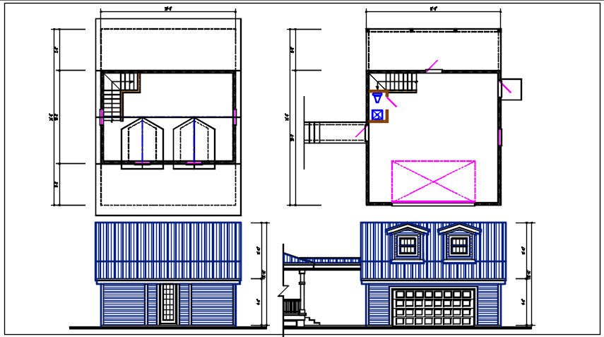 Bungalow plan and elevation details dwg files
