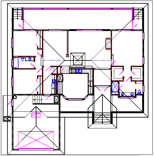 Bungalow plan view details dwg file