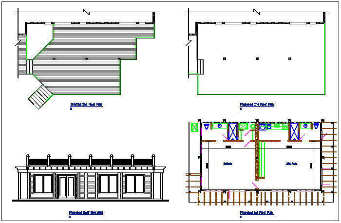 Bungalow plan view parking area with dimension detail dwg file