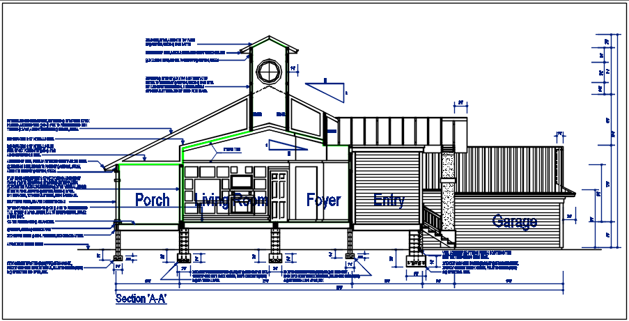 Bungalow section plan detail dwg file