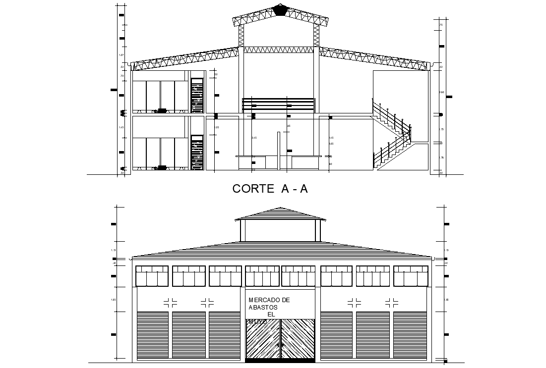 Bungalow section plan detail dwg file