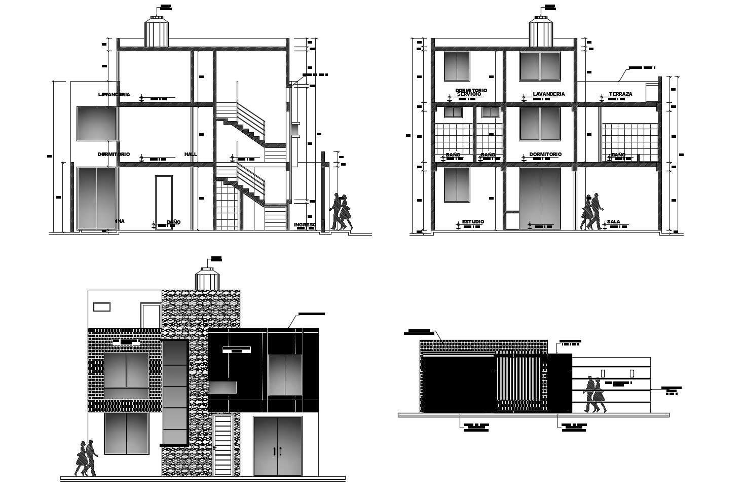 Bungalow with detail dimension in dwg file