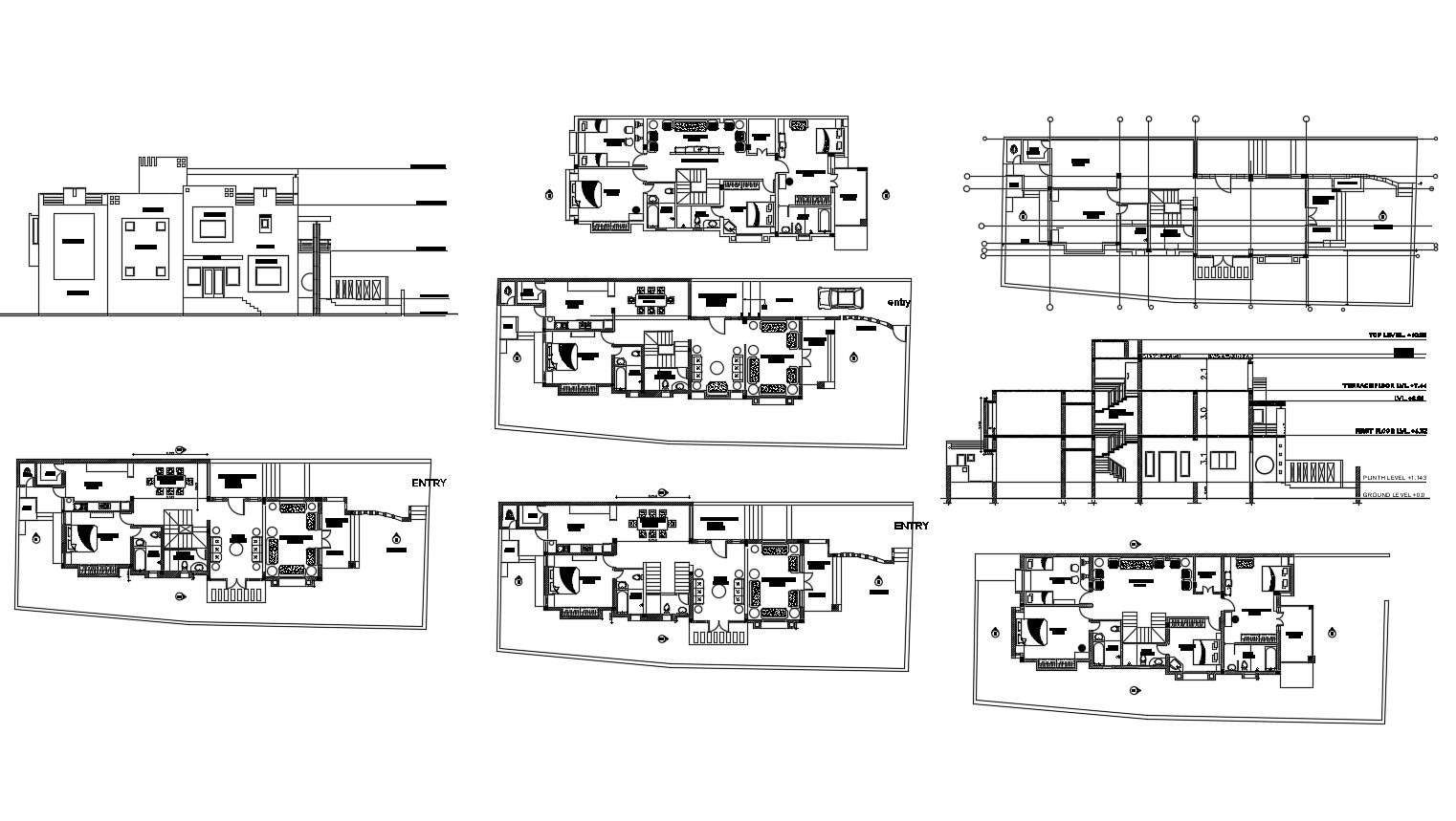 Bungalow with elevation details in dwg file 