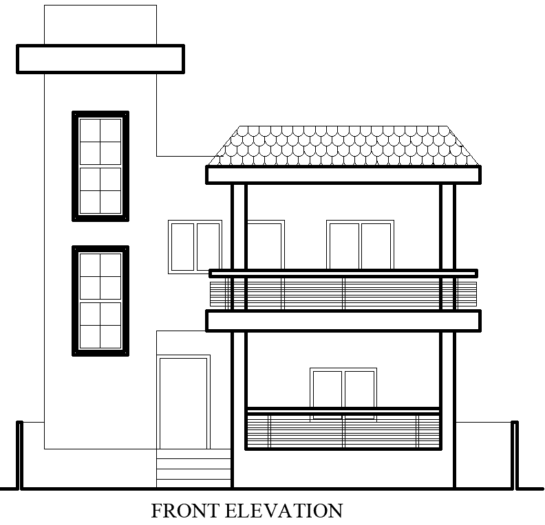 Bungalow Front Elevation Layout Design | AutoCAD DWG Download