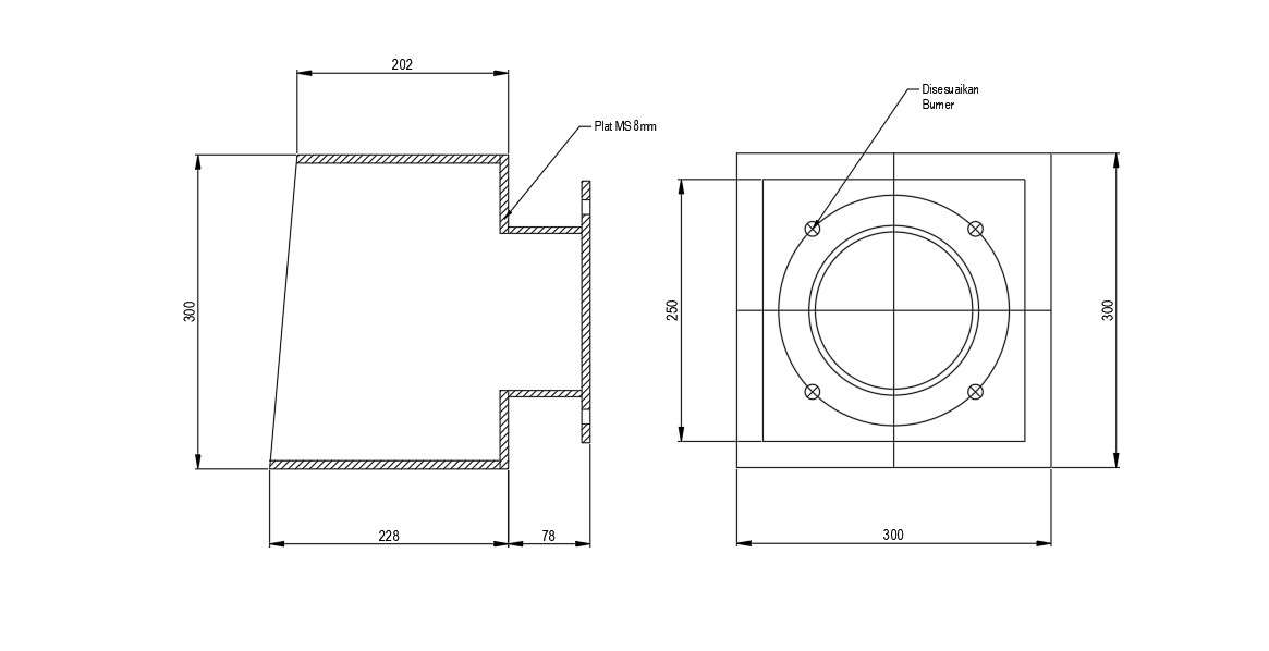 Burner port of incinerator design in detail AutoCAD 2D drawing, dwg file, CAD file