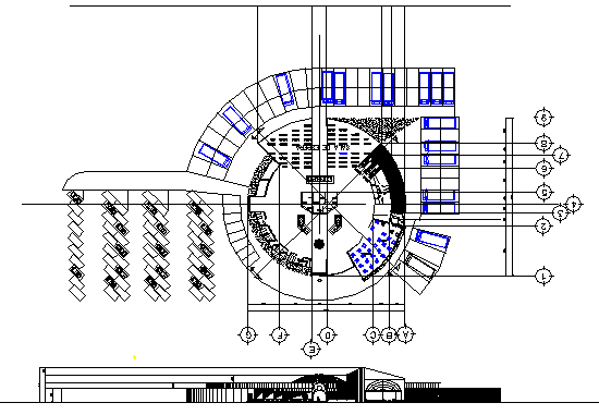 Bus station plan and section detail dwg file