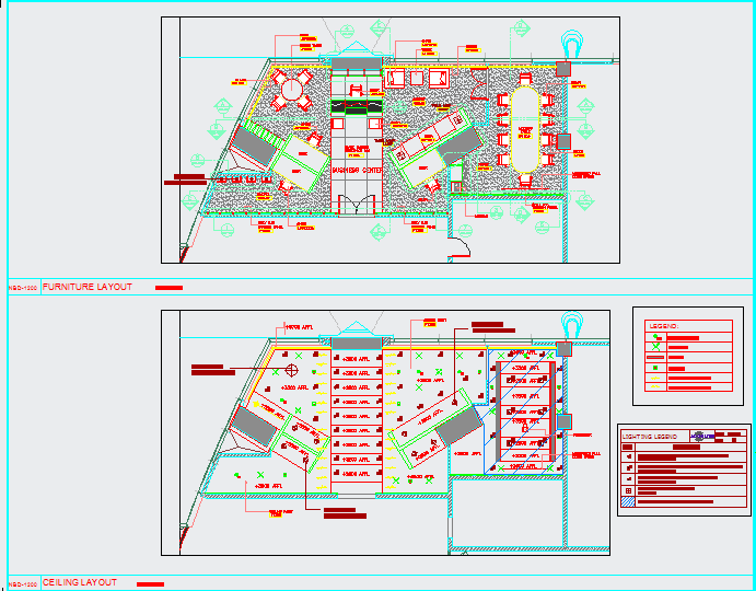 Business center furniture and ceiling layout 
