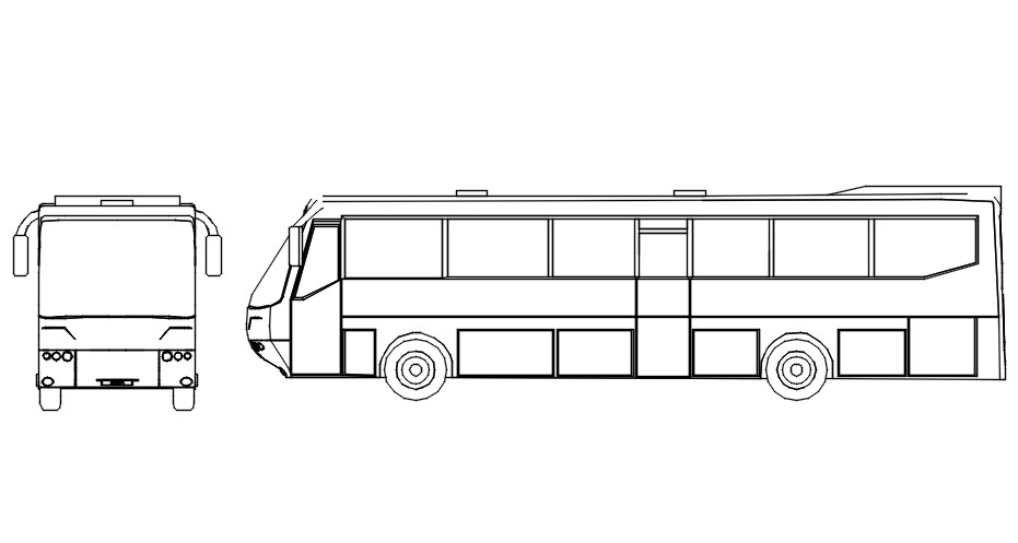 Bus plan and side view in AutoCAD, dwg file.