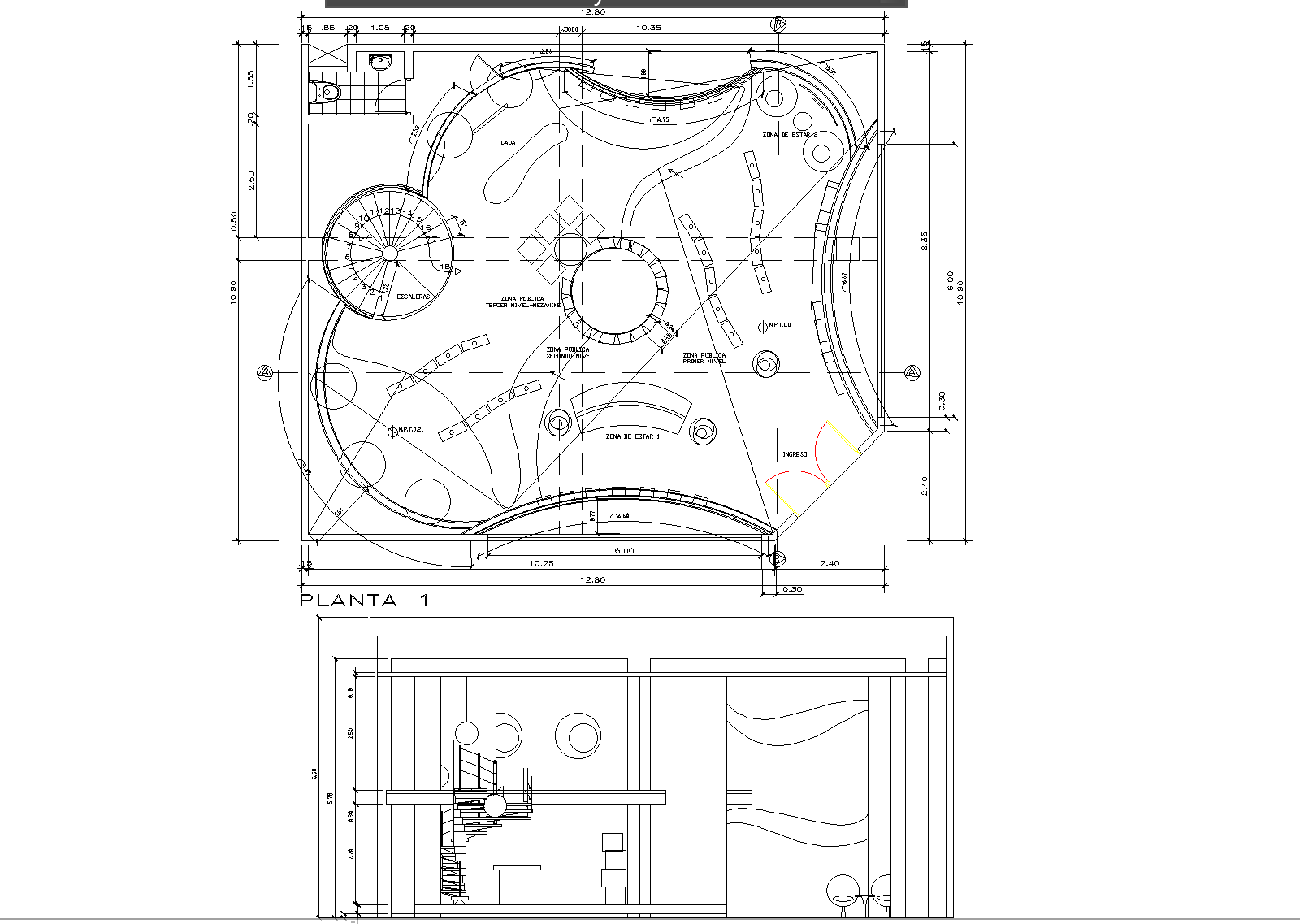 Busterminal layout with elevation detail dwg file.