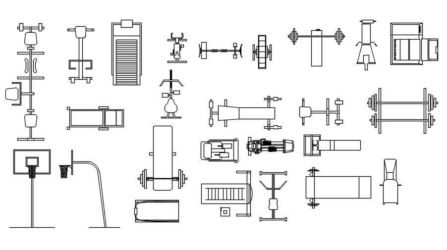 CAD blocks of GYM equipment in AutoCAD 2D drawing, CAD file, dwg file