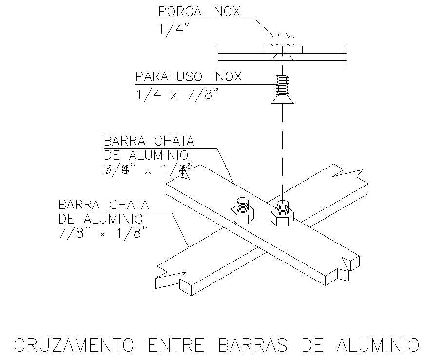 CROSSING BETWEEN ALUMINUM BARS Details in AutoCAD, dwg file.