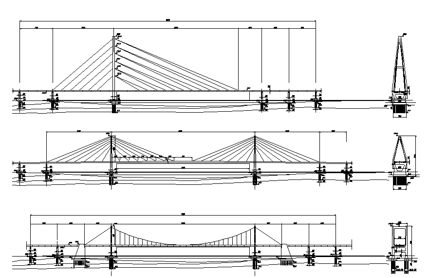 Cable stayed bridges elevation dwg file