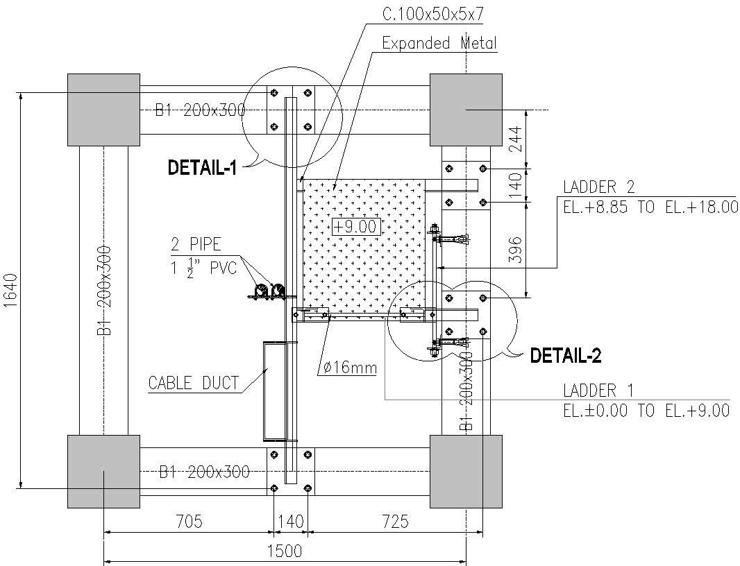 Cable duct and base plate details in AutoCAD, dwg file.