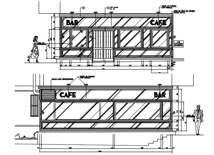 Cafe drawing with dimension in dwg file 
