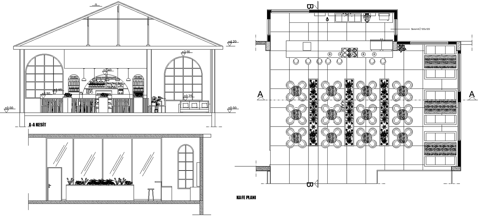 Cafe Plan And Elevation DWG AutoCAD File