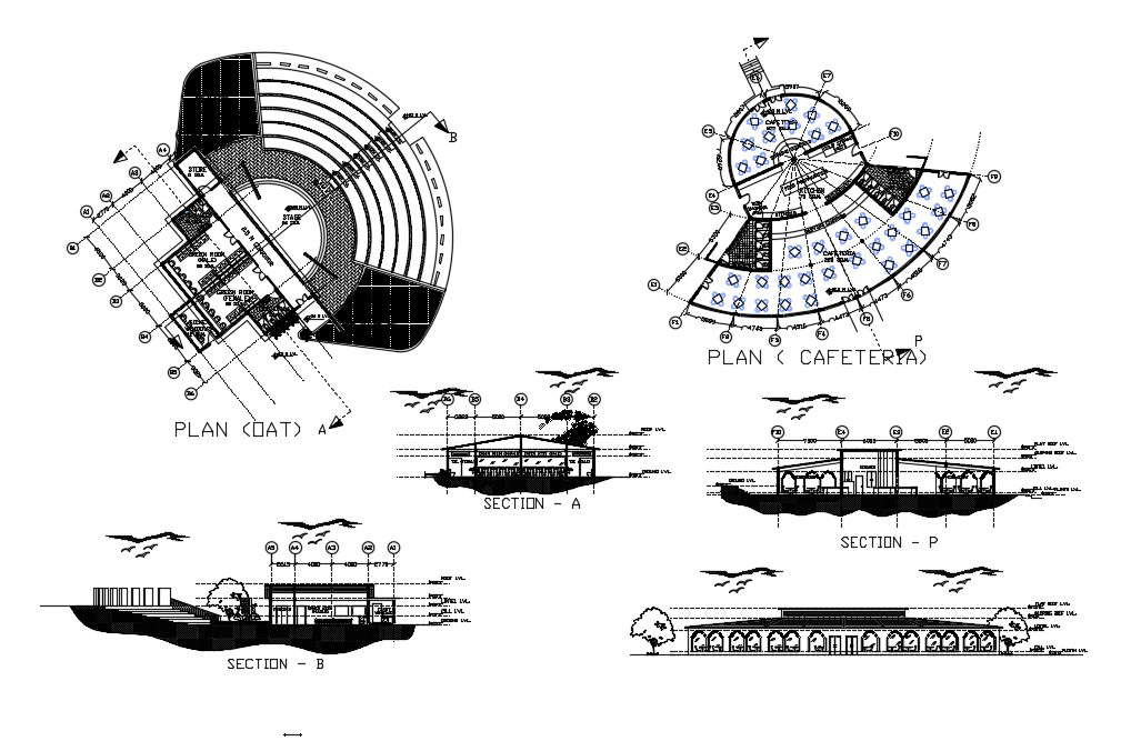 Cafeteria Plan Section Elevation In DWG File