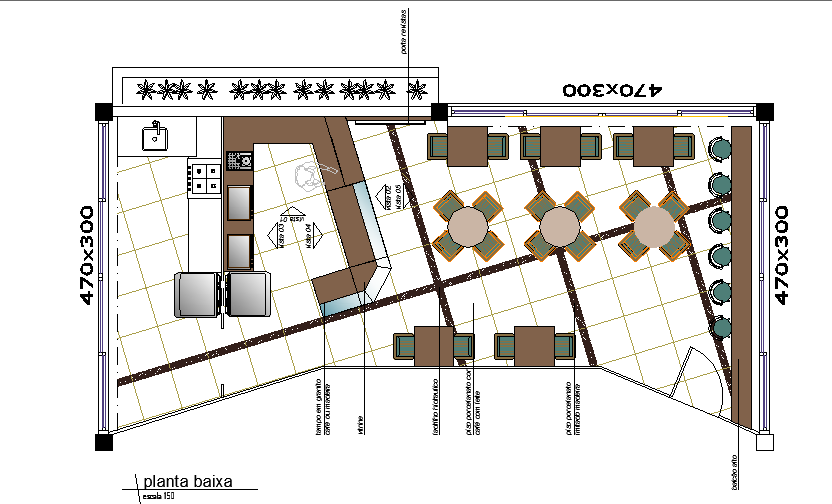 Cafeteria top view layout plan dwg file